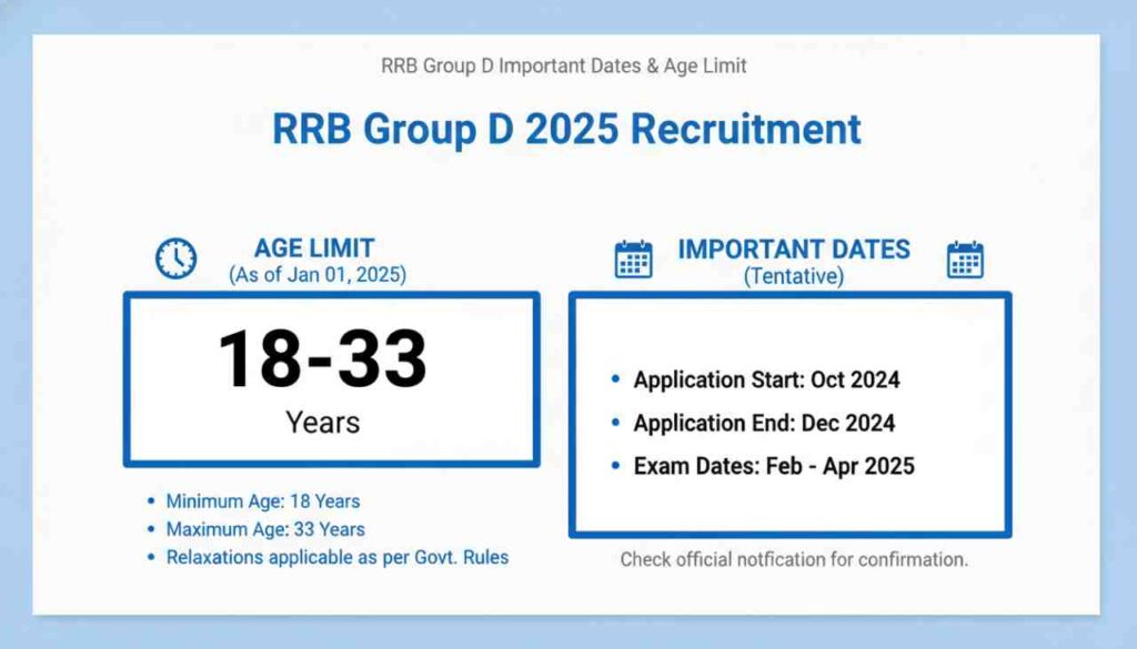 RRB Group D 2025 Age Limit and Dates Infographic